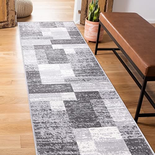 Rugshop Oslo Modern Geometric Boxes Runner Rug 2' x 7' Gray
