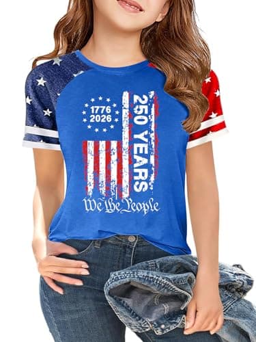 CAZYCHILD Girls and Boys 250th Anniversary USA Shirt Kids American 250 Year Shirts 4th of July Patriotic T-Shirt