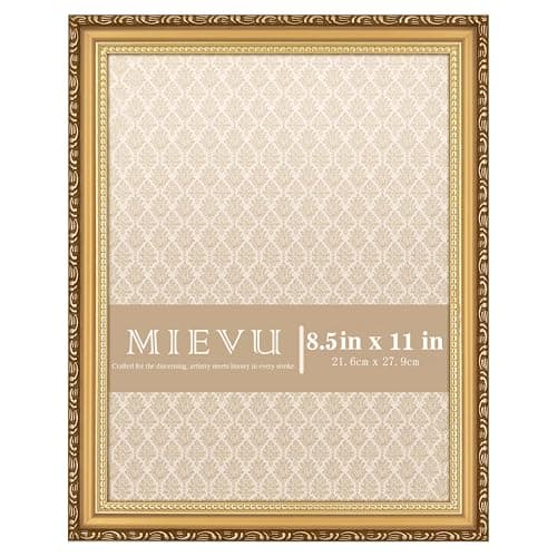 MIEVU 8.5×11 Picture Frame Gold - Picture Frames for Wall Hanging And Tabletop Display, Ornate Photo Frame for Poster,Vintage Frames,with Durable Plexiglass