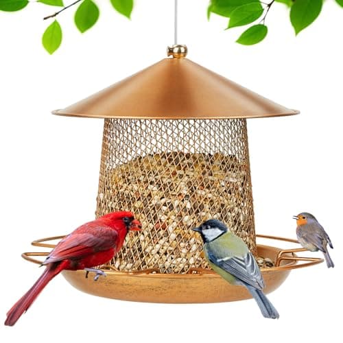 LBTING Bird Feeder for Outside, Metal Lantern-Shaped Bird Feeder, Wild Bird Feeders for Hanging Outdoor Garden Yard, Bright Gold