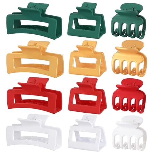 SMKSL 3 Styles Hair Clips for Women Small Medium Big Claw Clips for Thin Thick Hair 12 Pcs Hair Claw Clips Hair Clips Combination Hair Accessories for Women (Christmas)