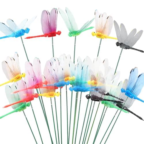30 Pcs 3D Dragonfly Garden Decoration Artificial Dragonfly Garden Stakes Plastic Decorative Dragonflies Yard Ornaments for Outdoor Patio Lawn Yard Stake with Sticks Flower Pots Decor