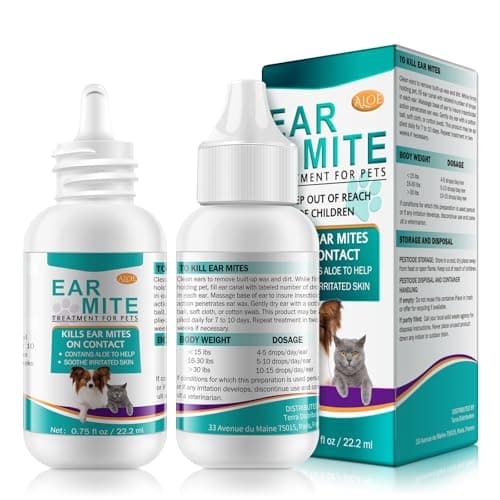 Specifically Formulated Ear Mites Treatment for Dogs and Cats, Dog Ear Infection Treatment Puppy & Kitten, Aloe Ear Mite Treatment for Dog Yeast Infection, 100% Natural Safe Ears Drops for Pets
