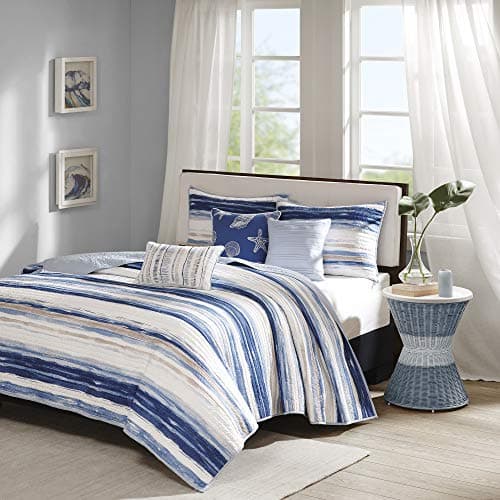Madison Park Quilt Set Cottage...Cal King(104"x94"), Blue/White
