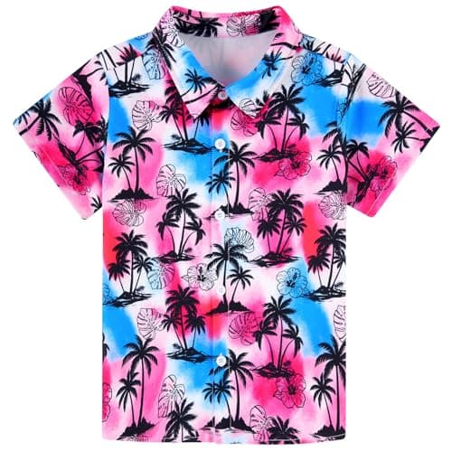Enlifety Boys Hawaiian Shirt Size 5 6 Palm Tree Floral Button Down Shirts Short Sleeve Tie Dye Blouse Tops Outfit