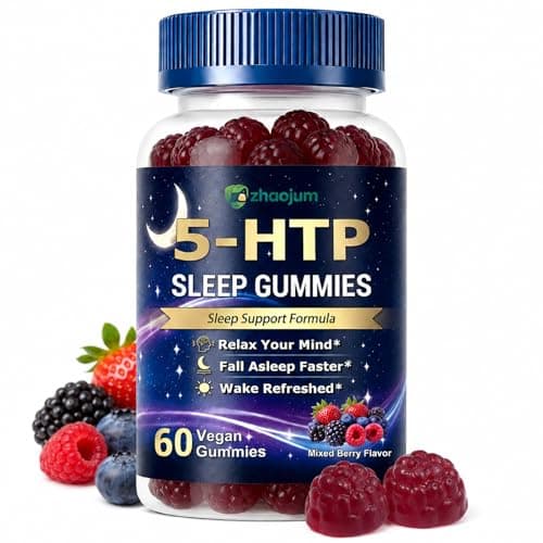 ZhaoJum 5HTP Sleep Gummies for Adults with Melatonin, L-Theanine and Magnesium, Sugar Free Calm Mood and Sleep Support Supplement, Helps Asleep Faster, Mixed Berry, 60 Count (Pack of 1)