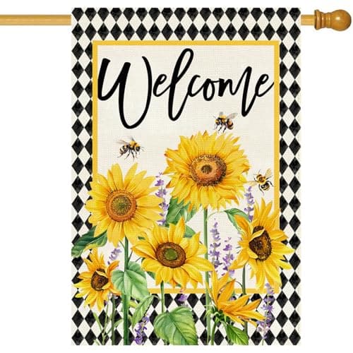 Baccessor Spring Summer House Flag 28x40 Inch Double Sided Burlap,Sunflowers Floral Flowers Large Garden Flag Holiday Yard Porch Patio Outdoor Outside Decoration