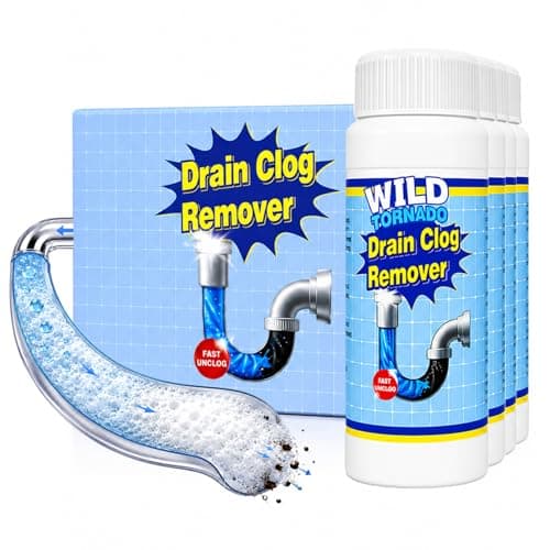 Drain Clog Remover Powder 4 Pack, Sink & Drain Cleaner Fast-Acting Foaming for Hair, Grease, Kitchen Sink & Toilet Clogs, Powerful Pipe Cleaning Solution for Showers & Drains, 480g