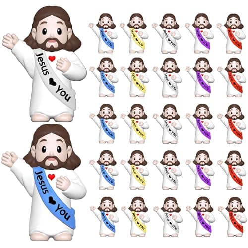 Imerance 25 Pcs Little Jesus Figures，Mini Jesus Figurines Tiny Statues for Easter Egg Stuffers to Hide and Seek Sunday School Religious Party Share（Lively Color）