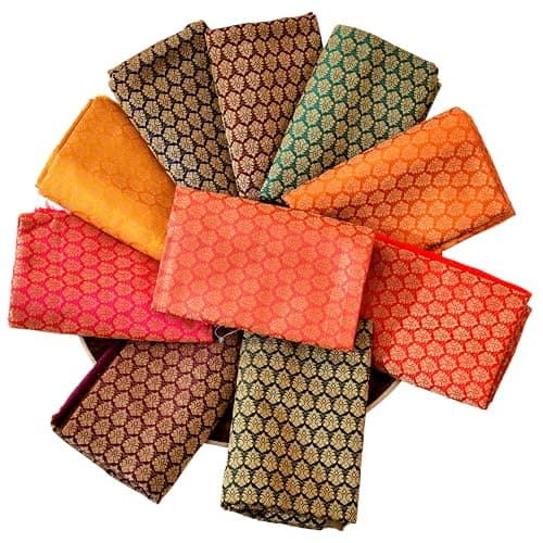 LOVENSPIRE Unstitched Woven Brocade Multicolor Blouse Pieces for Women Saree, Pooja, Housewarming & Indian Return Gifts 10 Pcs