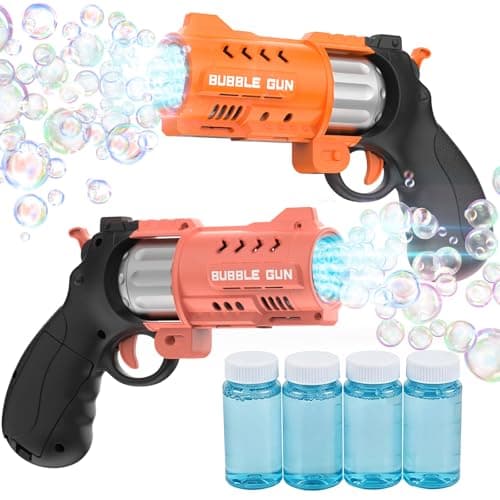 EagleStone 2 Pack Revolver Bubble Guns for Kids, Swing-Out Cylinder, 8000+ Bubbles/Min, LED Light Up, 4 Bubble Solution Bottles, Outdoor Indoor Toy, Birthday Easter Gifts for Toddlers