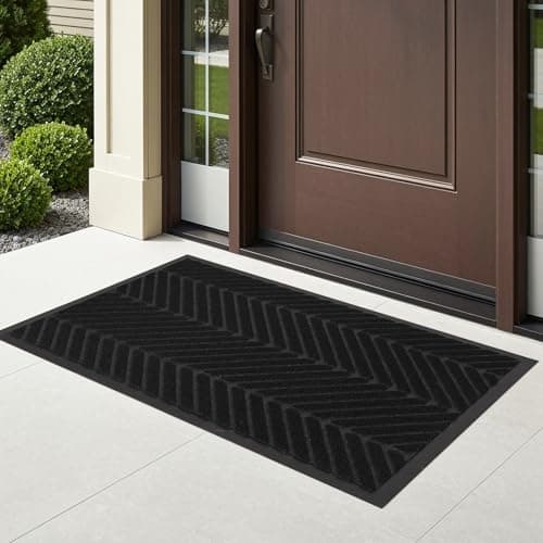ZPAI 16" x 32" Black Front Door Mat Indoor Outdoor, Low Profile Welcome Doormat for Entrance, Waterproof All-Weather Entry Mat for High Traffic Area