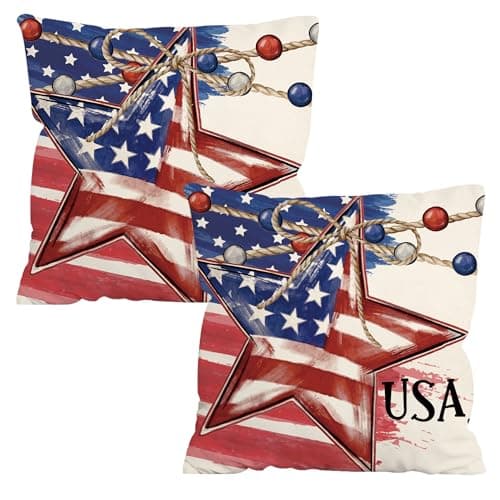 FUTBU 4th of July Pillow Covers 18x18 Set of 2, American Flag Stars Patriotic Throw Pillow Covers, Red White Blue Independence Day Decorative Cushion Cases for Home Sofa Outdoor Decor