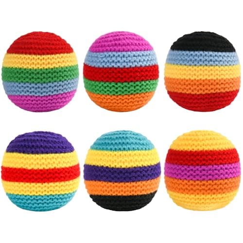 6 Pack Handmade Crocheted Hacky Sack Footbag, Colorful Soft Sand Filled Juggling Balls Durable Knit Pouches for Beginners Kids Outdoor Trick Games