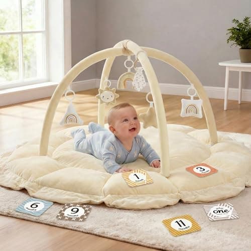 5-in-1 Thick & Plush Baby Play...s to Toddlers, Ball Pit, Cream