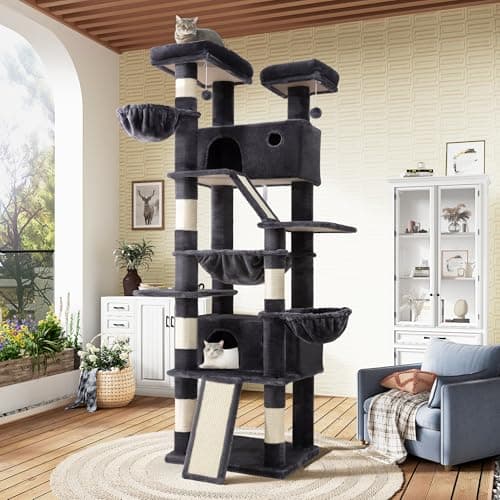 SHA CERLIN 81in Multi-Level Ta.../Pet House/Wide Base/Dark Grey