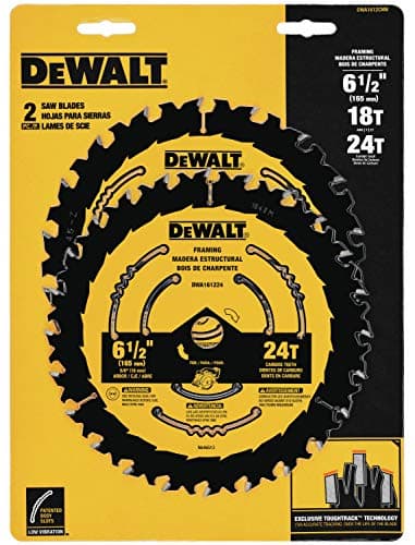 2-Pk DeWALT 6.5" Wood Cutting Circular Saw Blades (18 & 24 Tooth) $18.15