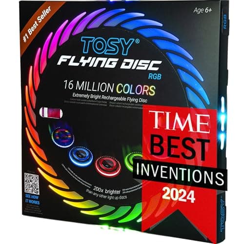 TOSY Flying Disc - 108 RGB Multicolor LEDs, Super Bright, Smart Modes, Cool Valentine Easter Gift, Camping Toy for Kid/Teen/Adult, Auto Light Up, Rechargeable, Waterproof, 175g