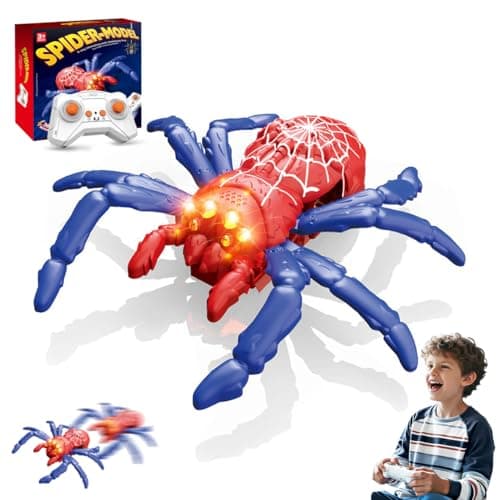 sportsvoutdoors Remote Control Wall Climbing Spider Toy with LED Red Eyes, 360° Spinning RC Bug, Crawls on Walls & Floors, Rechargeable Gift for Boys Girls Ages 3-12 (Red & Blue)