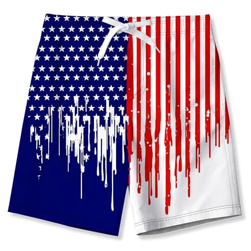 uideazone Red Blue White Bathing Suit with Comfort Mesh Summer Quick Dry Breathable Swimming Trunks Casual Adjustable Drastring