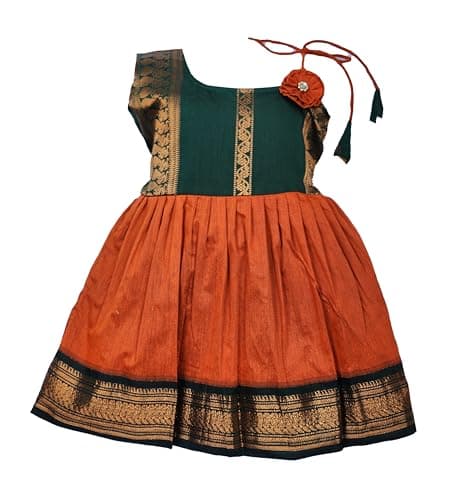 AMBA COLLECTION BOUTIQUE Girl's Traditional Ethnic Wear Kalyani Cotton Flower Knot Frock