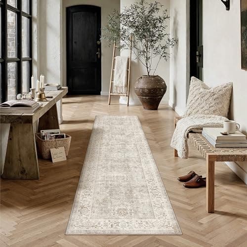 HUGEAR Grey Washable 2x8 Runner Rugs for Hallway Entryway Vintage Distressed Neutral Rug Carpet Durable Soft Non Slip & Shedding Stain Resistant Low Pile Indoor Home Decor