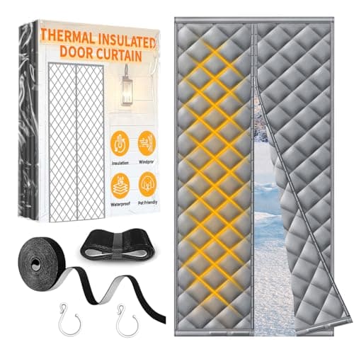 HOFUDON Insulated Door Curtain for Winter, Thermal Magnetic Gray Door Cover, Fits 34 x 82 Inch, Curtain Size 36 x 84 Inch