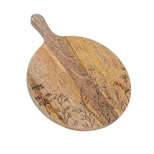 Creative Co-Op Mango Wood Chee... Laser Etched Flowers, Natural