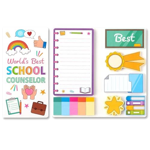 Xqumoi Best School Counselor Sticky Notes Set - Teacher Appreciation Self-Stick Note Pads Educator Writing Memo Pad Page Marker Bookmarker Back to School Office Supplies Thanksgiving Christmas Gift