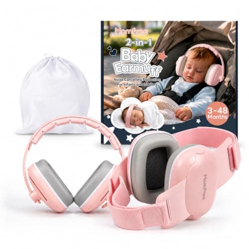 Momfree 2-in-1 Baby Ear Muffs for Sound Reduction, Hearing Protection for Airplane, Fireworks, Soft & Comfort Noise Cancelling Headphones with Adjustable Headband for Babies and Toddlers(3-48 Months)