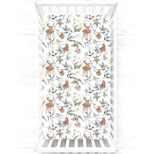 TANOFAR Crib Sheets Fitted for Boys and Girls, Stretch Soft Baby Crib Fitted Sheet for 28x52 Inches Standard Size Crib and Toddler Mattress, Leaf Animal