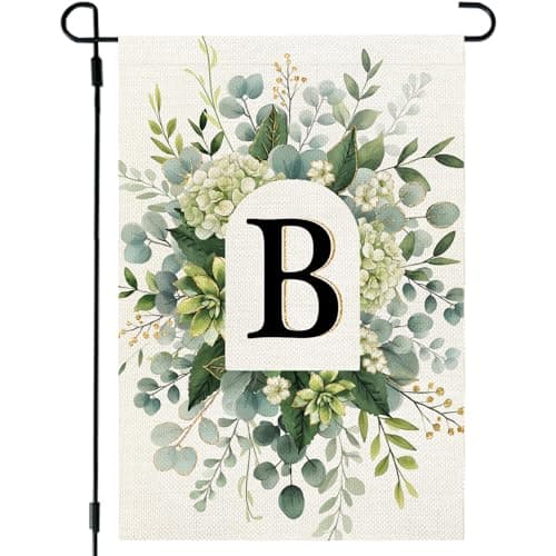 CROWNED BEAUTY Monogram Garden Flag Initial Letter B 12x18 Inch Double Sided for Outsdie, Small Spring Floral Family Last Name Welcome Decoration for Outdoor Lawn Yard