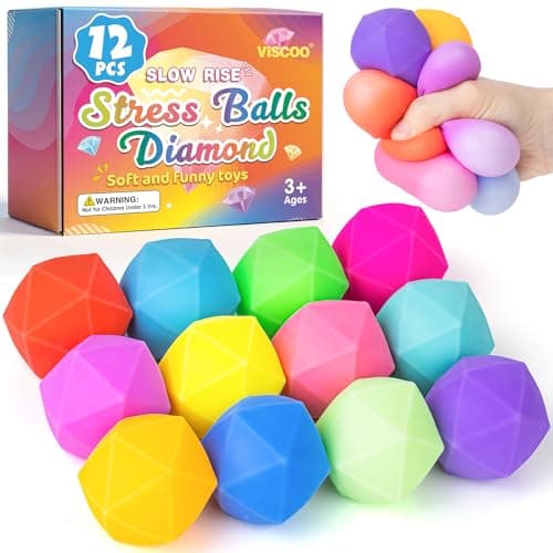 VISCOO 12 Pack Diamond Slow Rising Stress Balls, Soft Stress Cube, Cube Squishy Fidget Toys for Anxiety Relief, Dough Squeeze Toys for Classroom Prize, Party Favors for Kids Adults