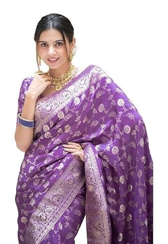 Women's Banarasi Saree Pure Kanjivaram Silk Saree Soft new ladies Design Wear Sarees Latest Sari collections With Blouse Piece for Wedding sadi (Light Purple)
