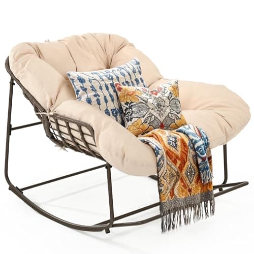 YITAHOME Rocking Papasan Chair...ch, Garden, Deck, Lawn (Beige)