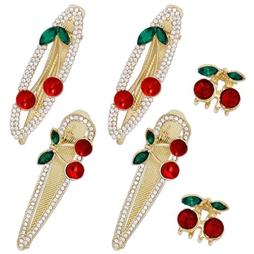 2-6 Pcs Cute Cherry Hair Clips & Claw Clips, Rhinestone Alloy Hair Clips Fashion Sweet Barrettes Accessories Gift for Women Girls (Red Cherry-6PCS)