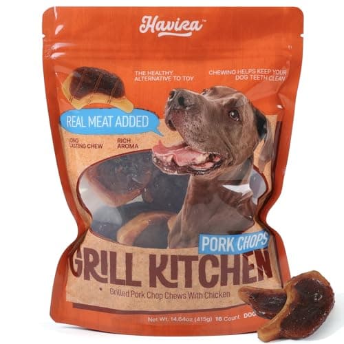 Havira BBQ Dog Treats Baked Pork Chop 16 Count, Grill-Shaped Rawhide Free Dog Chews Bone, Easily Digestible, for All Life Stages