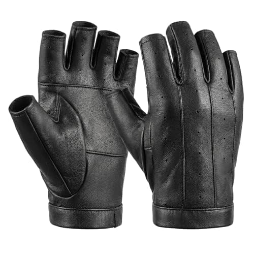 Aegend Fingerless Leather Gloves for Men & Women, Breathable Driving Gloves