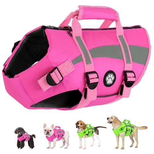 Dogcheer Dog Life Jacket for Dogs with Grab Handle and Zipper, Harness Dog Life Vest High, Buoyancy & Reflective Straps, Adjustable Swim Vest for Small Medium Large Dogs - Pink, XS