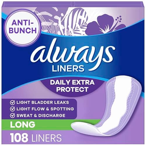 Always Panty Liners for Women ...rs, Long, Unscented, 108 Count