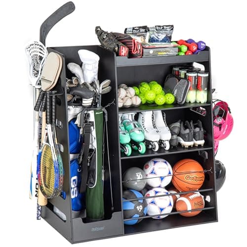 GoSports Premium Wooden Sports...ulti-Sport Ball Bin for Garage