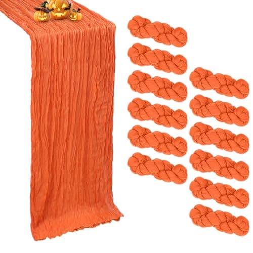 RestfulGlow 12 Pack Orange Cheesecloth Table Runner 10FT Boho Cheese Cloths Gauze Fabric Table Runner 120 Inch Rustic Sheer for Spring Wedding Birthday Party Baby Shower Holiday Home