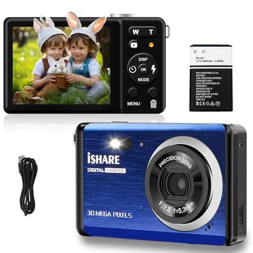 ISHARE Portable Digital Camera, FHD 1080P Mini Camera with 18X Digital Zoom, Rechargeable Kids Camera, Pocket Camera for Teens Students Boys Girls Seniors(Blue)