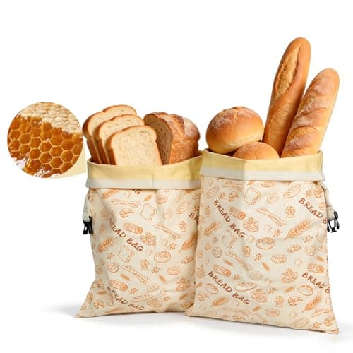 2 Pack Beeswax Bread Bags for Sourdough Homemade Bread, Reusable Organic Cotton Lining with Natural Beeswax, XL Bread Storage Bags, Keep Fresh 13×17 Inches, Sourdough Bread Bags Homesteading Essential