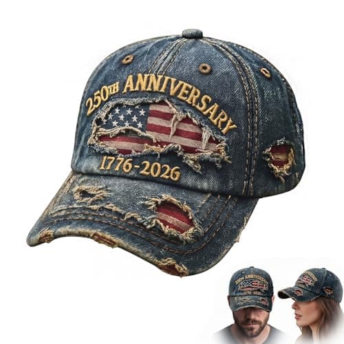 250th Anniversary USA Hat 1776-2026, Distressed Denim Patriotic Baseball Cap with Adjustable Fit, Gift for Dad Veterans Patriots, American Merchandise for Parade BBQ Road Trip Daily Wear Men Women