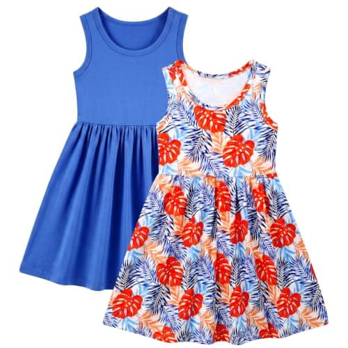 Funnycokid Toddler Girls Dress 3T Summer Sundress Clothes Palm Leaf Blue