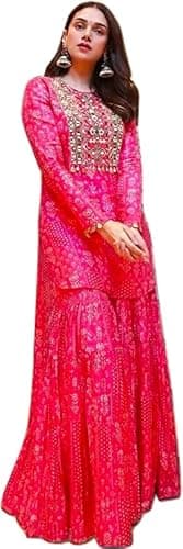 Indian Designers Sharara Set with Knee Length Kurti (42), Multicolor