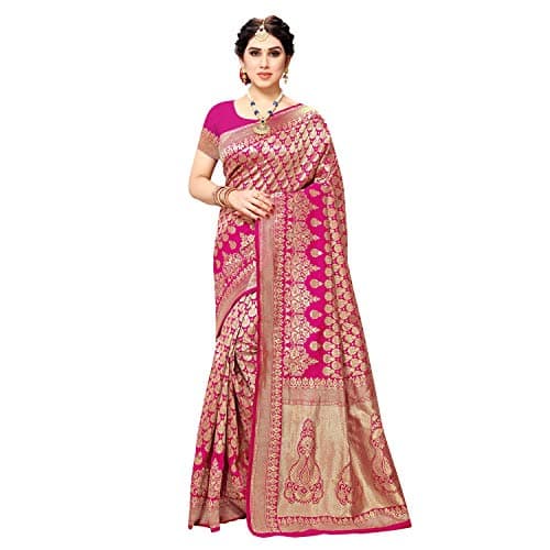 Sidhidata Women's Jacquard Silk Saree with Blouse Piece (S Pink, Pure Silk)