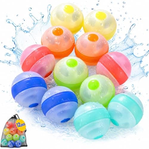 12 Pcs Reusable Water Balloons,Refillable Silicone Water Toys,Water Balloons Quick Fill of Pool Toys for kids ages 4-8,Beach Toys, Summer Toys & Outdoor Games for Backyard Water Fun