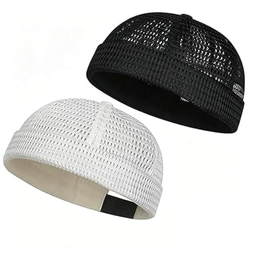 2 Pack Men's Breathable Brimless Hat, Summer Style Mesh Tang, Brimless Hats for Men, Ultra Cooling Skull Adjustable Hip-Hop Cap Docker Beanie (Black and White)